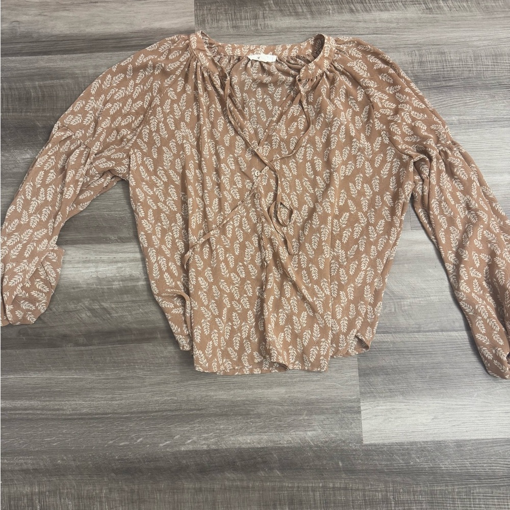 Tan Leaf Print Blouse